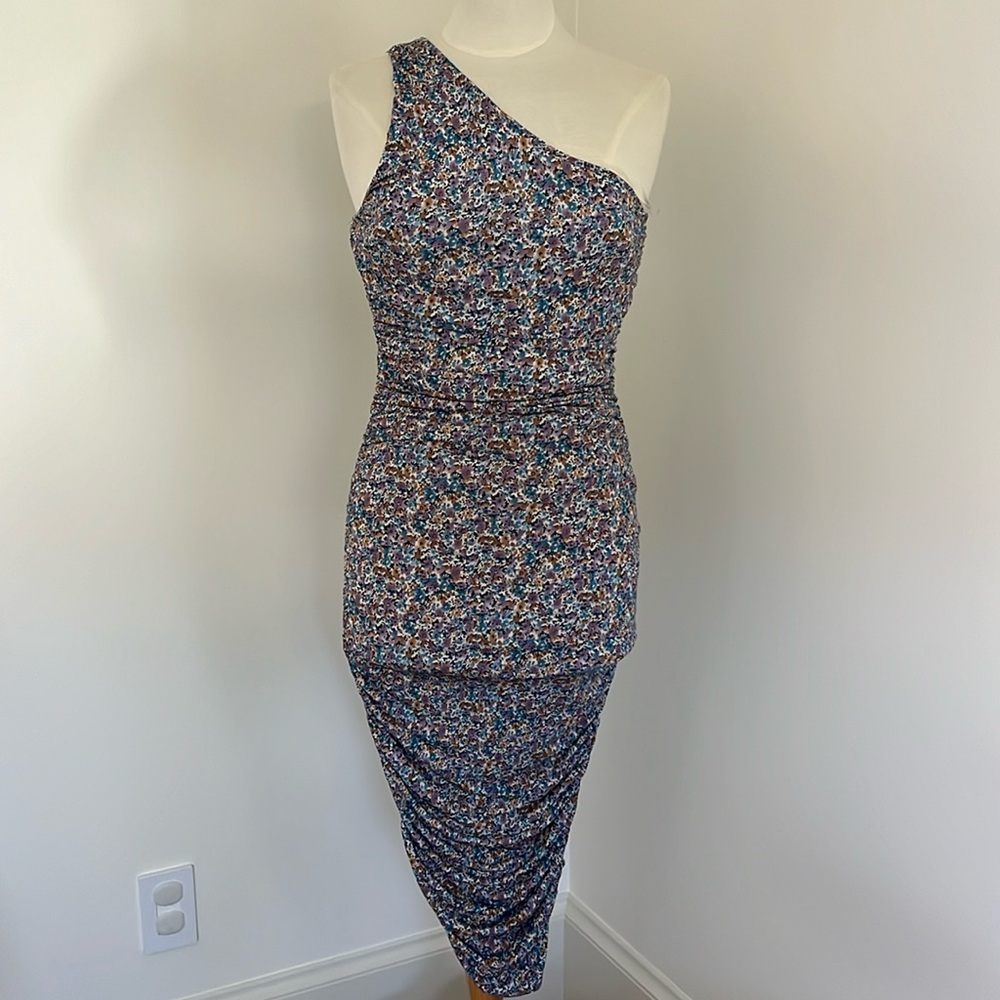 One shoulder ruched side floral dress